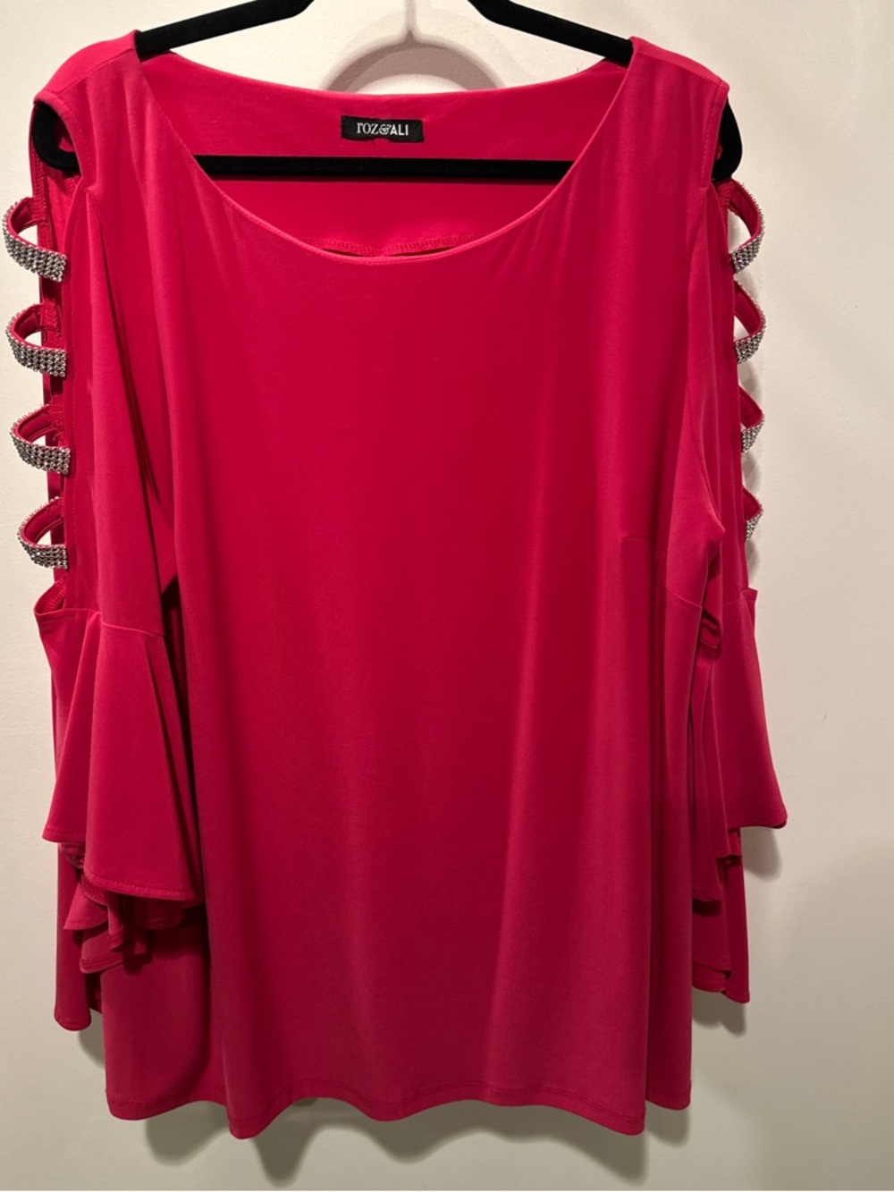 Roz & Ali Pink Cold-Shoulder Blouse with Rhinestone Strap Detail 2X